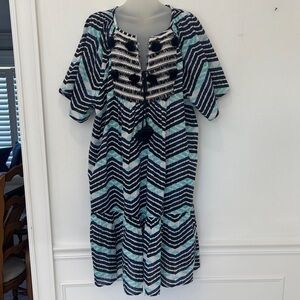 FIGUE Navy, White and Aqua Striped Dress/Cover Up Size XXL